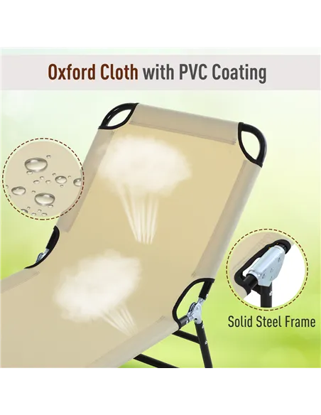 Outsunny 2 Piece Foldable Sun Loungers with 5-Position Adjustable Backrest, Outdoor Portable Recliner Chaise Lounge Chairs with 