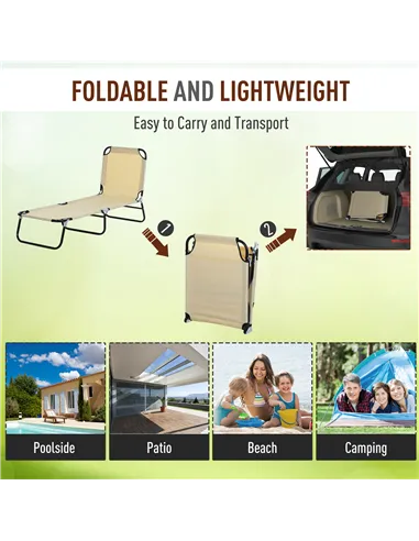 Outsunny 2 Piece Foldable Sun Loungers with 5-Position Adjustable Backrest, Outdoor Portable Recliner Chaise Lounge Chairs with 