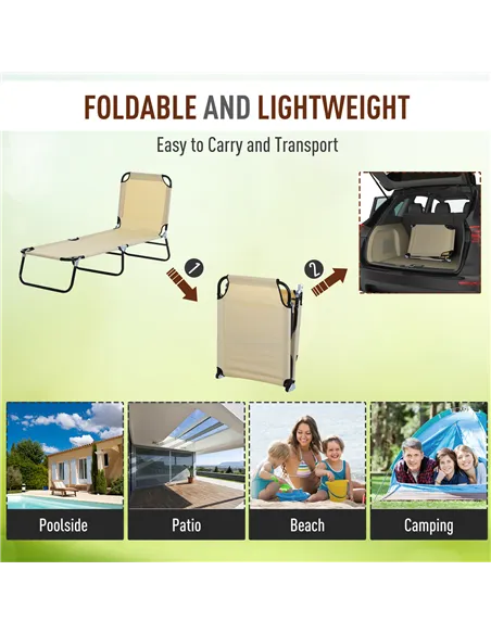 Outsunny 2 Piece Foldable Sun Loungers with 5-Position Adjustable Backrest, Outdoor Portable Recliner Chaise Lounge Chairs with 