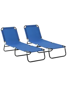 Outsunny 2 Piece Foldable Sun Loungers with 5-Position Adjustable Backrest, Outdoor Portable Recliner Chaise Lounge Chairs with 