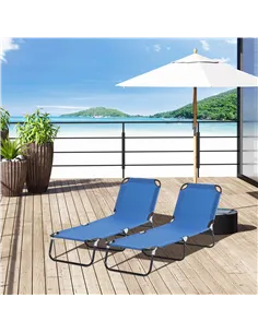 Outsunny 2 Piece Foldable Sun Loungers with 5-Position Adjustable Backrest, Outdoor Portable Recliner Chaise Lounge Chairs with  2