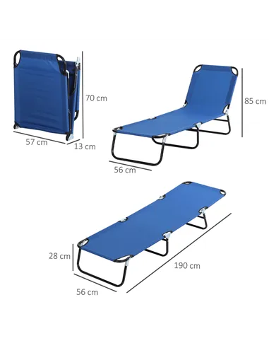 Outsunny 2 Piece Foldable Sun Loungers with 5-Position Adjustable Backrest, Outdoor Portable Recliner Chaise Lounge Chairs with 