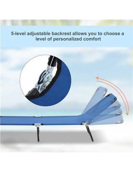 Outsunny 2 Piece Foldable Sun Loungers with 5-Position Adjustable Backrest, Outdoor Portable Recliner Chaise Lounge Chairs with 