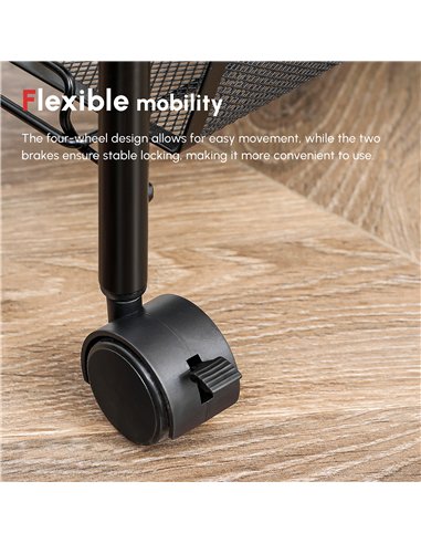 HOMCOM Five-Steel Mesh Basket Storage Trolley, with Wheels - Black