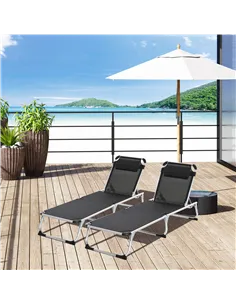 Outsunny Foldable Outdoor Sun Loungers Set of 2, Reclining Lounge Chair Camping Bed Cot with Pillow 4-Level Adjustable Back Alum 2