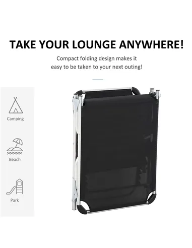 Outsunny Foldable Outdoor Sun Loungers Set of 2, Reclining Lounge Chair Camping Bed Cot with Pillow 4-Level Adjustable Back Alum