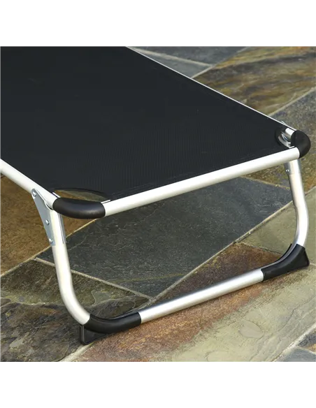 Outsunny Foldable Outdoor Sun Loungers Set of 2, Reclining Lounge Chair Camping Bed Cot with Pillow 4-Level Adjustable Back Alum