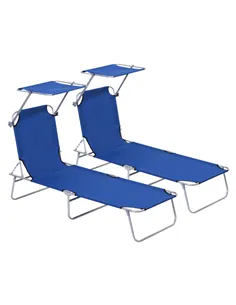 Outsunny 2 Pieces Outdoor Foldable Sun Lounger, 4 Level Adjustable Backrest Reclining Sun Lounger Chair with Angle Adjust Sun Sh