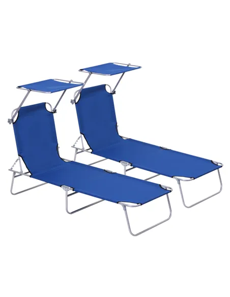 Outsunny 2 Pieces Outdoor Foldable Sun Lounger, 4 Level Adjustable Backrest Reclining Sun Lounger Chair with Angle Adjust Sun Sh