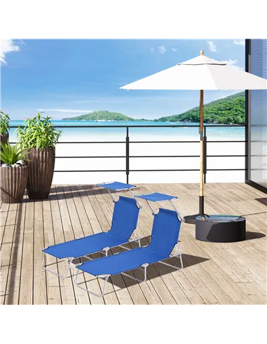 Outsunny 2 Pieces Outdoor Foldable Sun Lounger, 4 Level Adjustable Backrest Reclining Sun Lounger Chair with Angle Adjust Sun Sh