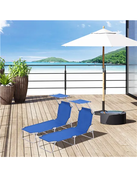 Outsunny 2 Pieces Outdoor Foldable Sun Lounger, 4 Level Adjustable Backrest Reclining Sun Lounger Chair with Angle Adjust Sun Sh