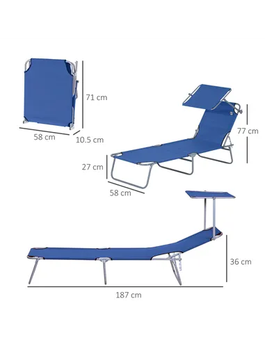 Outsunny 2 Pieces Outdoor Foldable Sun Lounger, 4 Level Adjustable Backrest Reclining Sun Lounger Chair with Angle Adjust Sun Sh