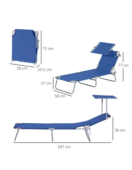 Outsunny 2 Pieces Outdoor Foldable Sun Lounger, 4 Level Adjustable Backrest Reclining Sun Lounger Chair with Angle Adjust Sun Sh