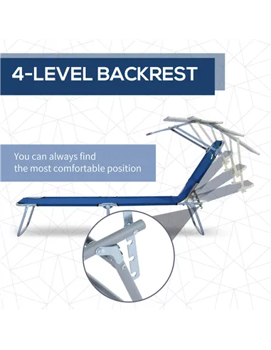 Outsunny 2 Pieces Outdoor Foldable Sun Lounger, 4 Level Adjustable Backrest Reclining Sun Lounger Chair with Angle Adjust Sun Sh