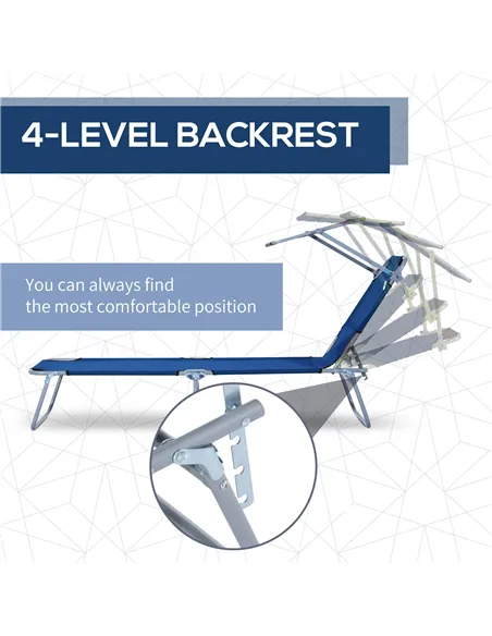 Outsunny 2 Pieces Outdoor Foldable Sun Lounger, 4 Level Adjustable Backrest Reclining Sun Lounger Chair with Angle Adjust Sun Sh