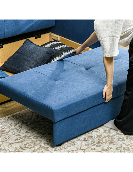 HOMCOM 2 Seater Sofa Bed, Convertible Bed Settee, Modern Velvet Loveseat Sofa Couch with 2 Cushions, Hidden Storage for Living R