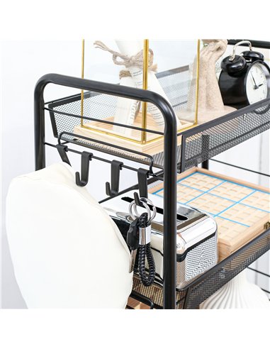 HOMCOM Five-Steel Mesh Basket Storage Trolley, with Wheels - Black