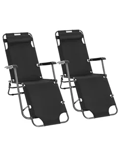 Outsunny 2 in 1 Folding Sun Lounger Reclining Garden Chair Set of 2 with 2-Level Adjustable Backrest, Outdoor Zero Gravity Recli