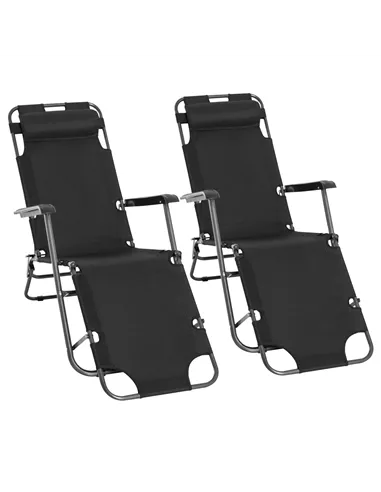 Outsunny 2 in 1 Folding Sun Lounger Reclining Garden Chair Set of 2 with 2-Level Adjustable Backrest, Outdoor Zero Gravity Recli
