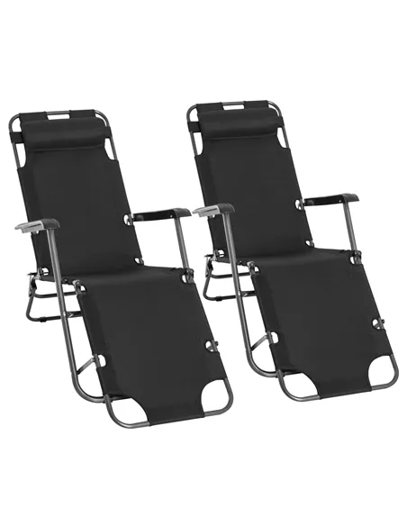 Outsunny 2 in 1 Folding Sun Lounger Reclining Garden Chair Set of 2 with 2-Level Adjustable Backrest, Outdoor Zero Gravity Recli