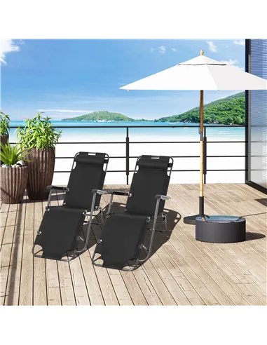 Outsunny 2 in 1 Folding Sun Lounger Reclining Garden Chair Set of 2 with 2-Level Adjustable Backrest, Outdoor Zero Gravity Recli