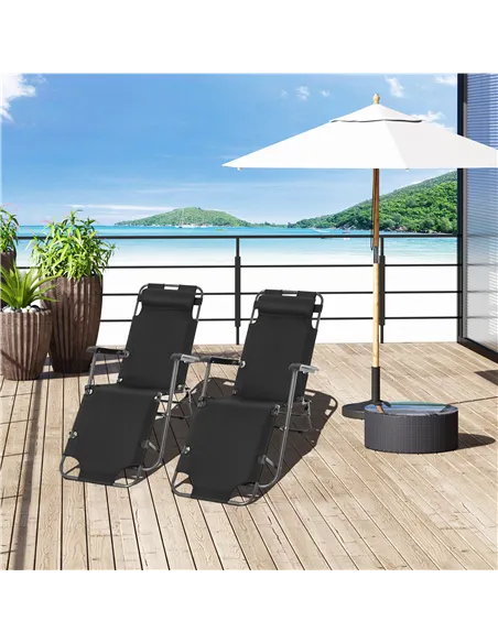 Outsunny 2 in 1 Folding Sun Lounger Reclining Garden Chair Set of 2 with 2-Level Adjustable Backrest, Outdoor Zero Gravity Recli