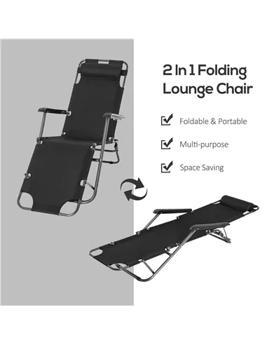 Outsunny 2 in 1 Folding Sun Lounger Reclining Garden Chair Set of 2 with 2-Level Adjustable Backrest, Outdoor Zero Gravity Recli