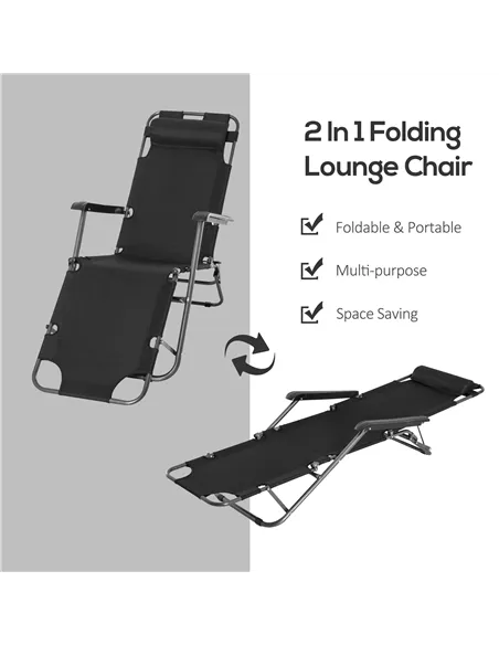 Outsunny 2 in 1 Folding Sun Lounger Reclining Garden Chair Set of 2 with 2-Level Adjustable Backrest, Outdoor Zero Gravity Recli