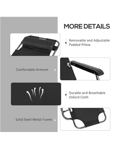 Outsunny 2 in 1 Folding Sun Lounger Reclining Garden Chair Set of 2 with 2-Level Adjustable Backrest, Outdoor Zero Gravity Recli