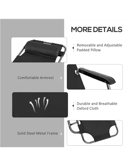 Outsunny 2 in 1 Folding Sun Lounger Reclining Garden Chair Set of 2 with 2-Level Adjustable Backrest, Outdoor Zero Gravity Recli