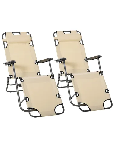 Outsunny 2 in 1 Folding Sun Lounger Reclining Garden Chair Set of 2 with 2-Level Adjustable Backrest, Outdoor Zero Gravity Recli