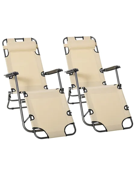 Outsunny 2 in 1 Folding Sun Lounger Reclining Garden Chair Set of 2 with 2-Level Adjustable Backrest, Outdoor Zero Gravity Recli