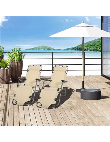 Outsunny 2 in 1 Folding Sun Lounger Reclining Garden Chair Set of 2 with 2-Level Adjustable Backrest, Outdoor Zero Gravity Recli