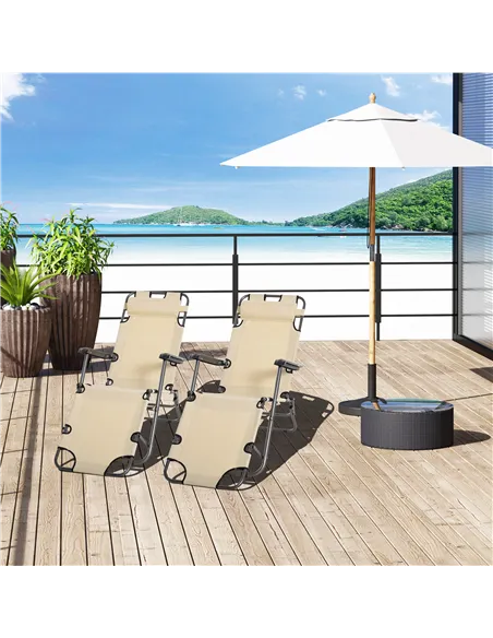 Outsunny 2 in 1 Folding Sun Lounger Reclining Garden Chair Set of 2 with 2-Level Adjustable Backrest, Outdoor Zero Gravity Recli