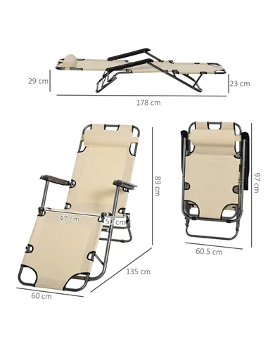 Outsunny 2 in 1 Folding Sun Lounger Reclining Garden Chair Set of 2 with 2-Level Adjustable Backrest, Outdoor Zero Gravity Recli