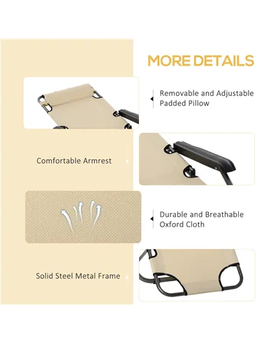 Outsunny 2 in 1 Folding Sun Lounger Reclining Garden Chair Set of 2 with 2-Level Adjustable Backrest, Outdoor Zero Gravity Recli