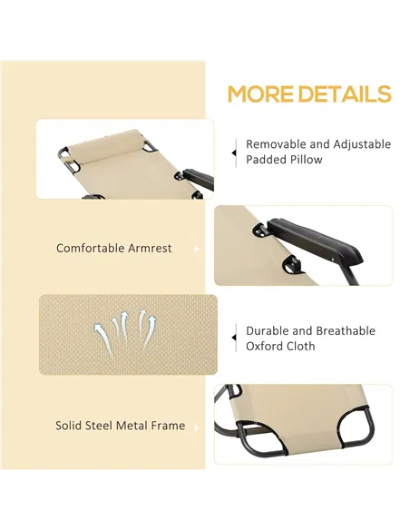 Outsunny 2 in 1 Folding Sun Lounger Reclining Garden Chair Set of 2 with 2-Level Adjustable Backrest, Outdoor Zero Gravity Recli