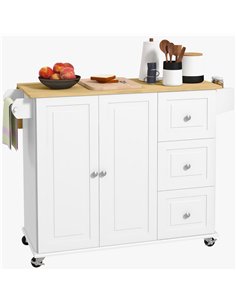 HOMCOM Kitchen Island with Drop Leaf, Rolling Kitchen Storage Trolley on Wheels with 3 Drawers, Spice Rack and Towel Rack, Stora