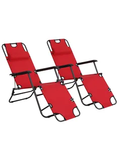 Outsunny 2 in 1 Folding Sun Lounger Reclining Garden Chair Set of 2 with 2-Level Adjustable Backrest, Outdoor Zero Gravity Recli