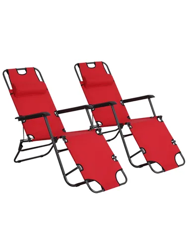 Outsunny 2 in 1 Folding Sun Lounger Reclining Garden Chair Set of 2 with 2-Level Adjustable Backrest, Outdoor Zero Gravity Recli