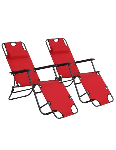 Outsunny 2 in 1 Folding Sun Lounger Reclining Garden Chair Set of 2 with 2-Level Adjustable Backrest, Outdoor Zero Gravity Recli