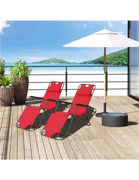 Outsunny 2 in 1 Folding Sun Lounger Reclining Garden Chair Set of 2 with 2-Level Adjustable Backrest, Outdoor Zero Gravity Recli