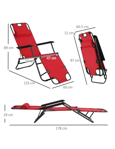 Outsunny 2 in 1 Folding Sun Lounger Reclining Garden Chair Set of 2 with 2-Level Adjustable Backrest, Outdoor Zero Gravity Recli