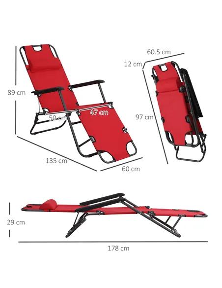 Outsunny 2 in 1 Folding Sun Lounger Reclining Garden Chair Set of 2 with 2-Level Adjustable Backrest, Outdoor Zero Gravity Recli