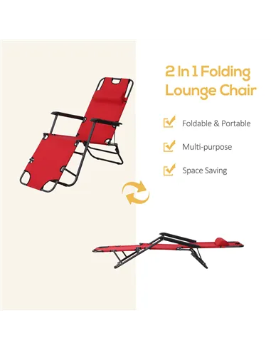 Outsunny 2 in 1 Folding Sun Lounger Reclining Garden Chair Set of 2 with 2-Level Adjustable Backrest, Outdoor Zero Gravity Recli