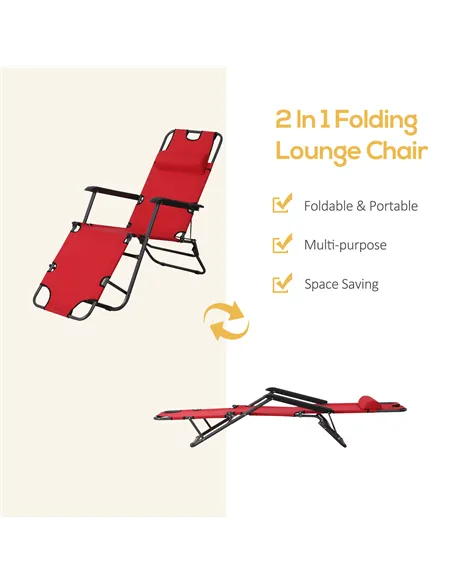 Outsunny 2 in 1 Folding Sun Lounger Reclining Garden Chair Set of 2 with 2-Level Adjustable Backrest, Outdoor Zero Gravity Recli