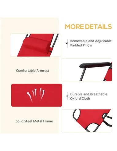 Outsunny 2 in 1 Folding Sun Lounger Reclining Garden Chair Set of 2 with 2-Level Adjustable Backrest, Outdoor Zero Gravity Recli