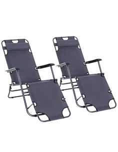 Outsunny 2 in 1 Folding Sun Lounger Reclining Garden Chair Set of 2 with 2-Level Adjustable Backrest, Outdoor Zero Gravity Recli