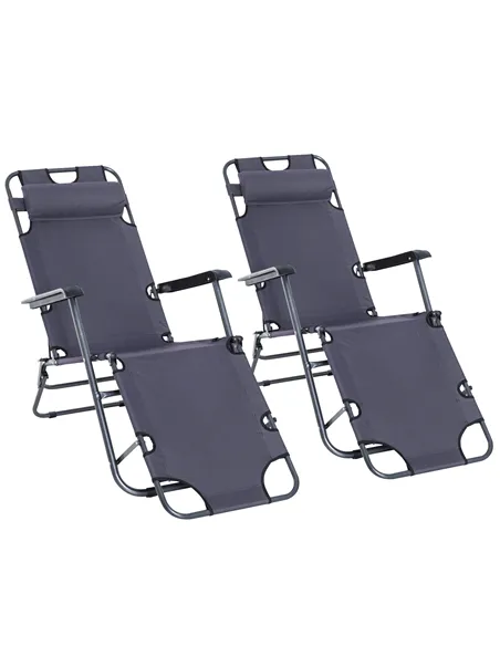 Outsunny 2 in 1 Folding Sun Lounger Reclining Garden Chair Set of 2 with 2-Level Adjustable Backrest, Outdoor Zero Gravity Recli