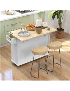 HOMCOM Kitchen Island with Drop Leaf, Rolling Kitchen Storage Trolley on Wheels with 3 Drawers, Spice Rack and Towel Rack, Stora 2